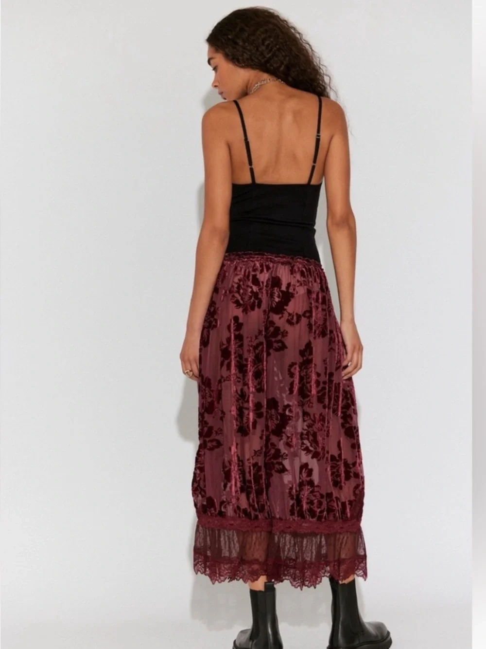 Free People Forever Young Floral Sheer Burgundy Red Bloomer Burnout Pants XS NEW - Picture 4 of 9
